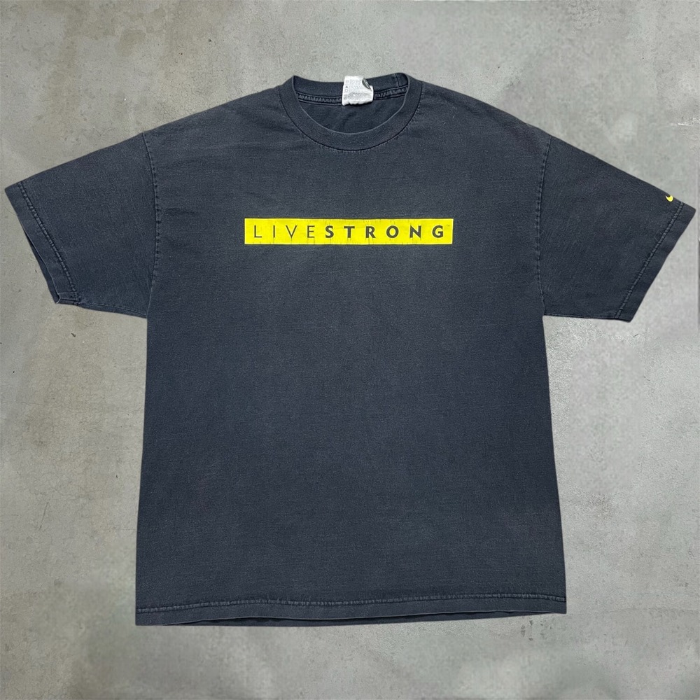 Vintage Nike T-Shirt Mens XL Black Livestrong‎ Short Sleeve Crew Neck Logo Y2K